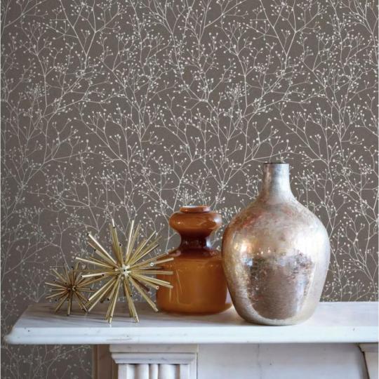 arany virag mintas taupe szinu barna tapeta modern csillogo vintage stilus nappali haloszoba iroda dekoracio.jpg